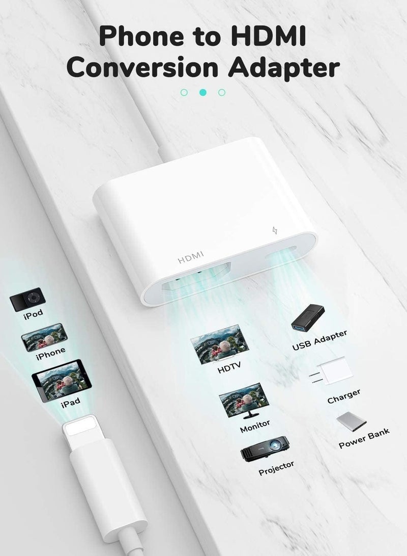 Lightning to HDMI HD Video Adapter with Charging Port, Compatible with iPhone 14/13/12/11/X/8/7/iPad, HDTV/Projector/Monitor... - Image 4